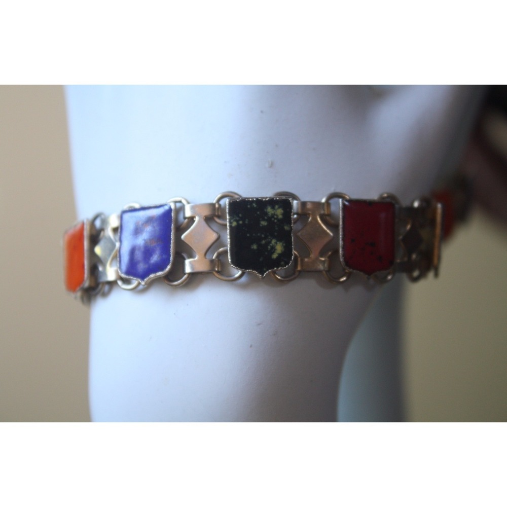 VTG Shields Charm Enamel and Gold Plate Bracelet ~ 7.25"